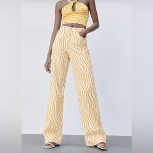 Zara Women's High Rise‎ Wide Leg Jeans Orange Sorbet Swirl Print Sz 10  NWOT